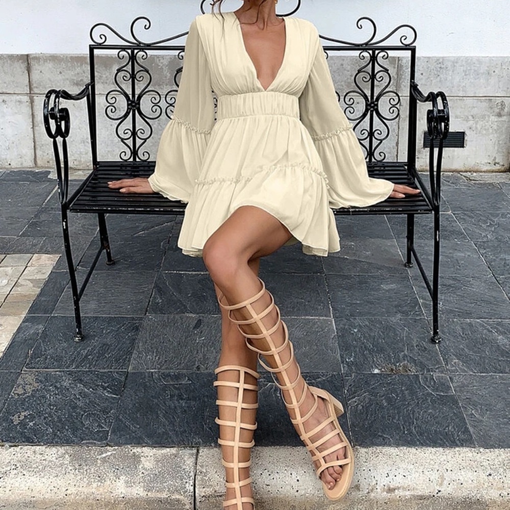 Shein plunging neck ruffle hem chiffon dress